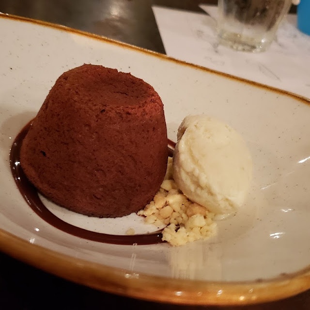Dark Chocolate Petit Gateau with Roasted Banana Ice Cream