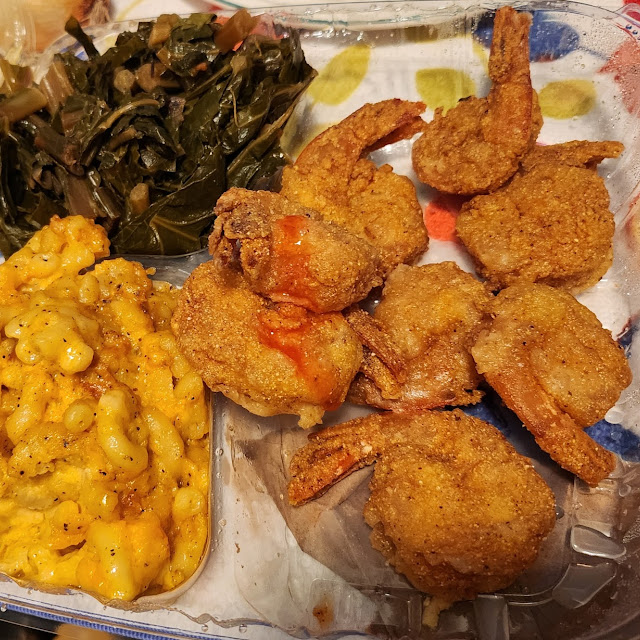 Fried Shrimp Dinner w Collards Mac & Cheese
