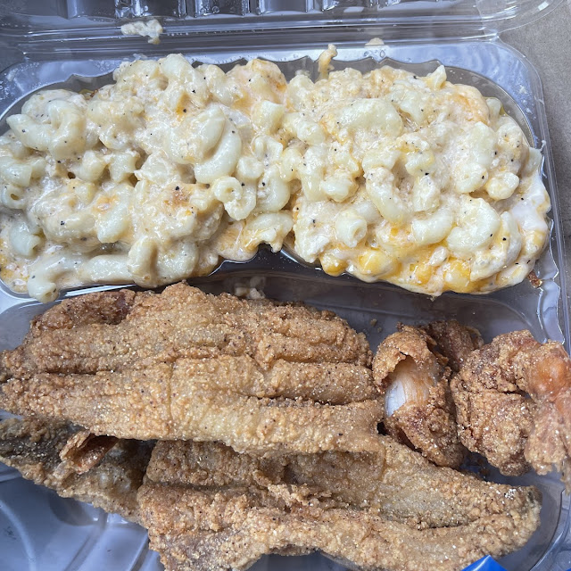 Fish and Shrimp with Double Macaroni and Cheese