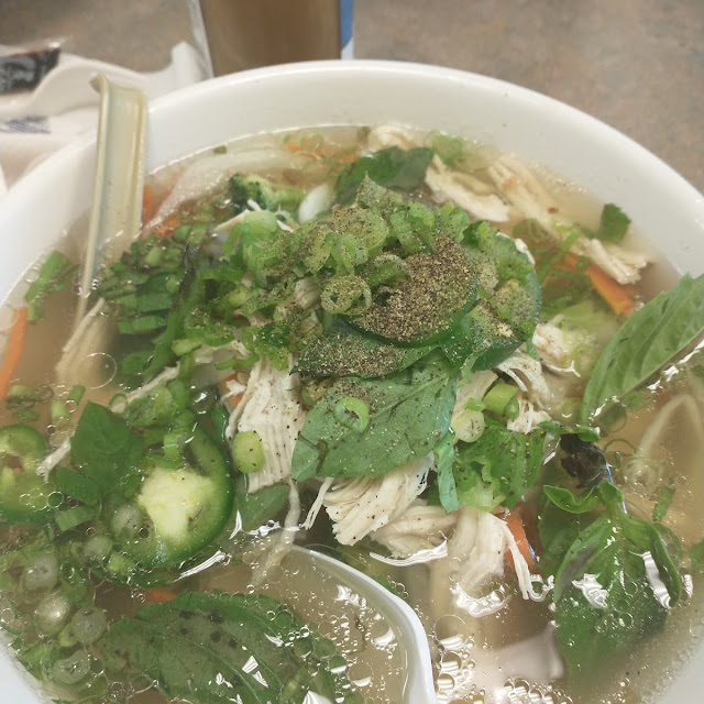 Pho GA - Chicken Rice Noodle Soup with Assorted Vegetables and Shredded Chicken