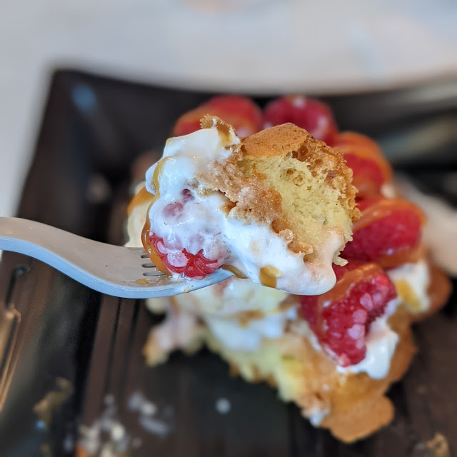 Mini Waffle with Cheesecake Ice Cream Raspberries and Salted Caramel