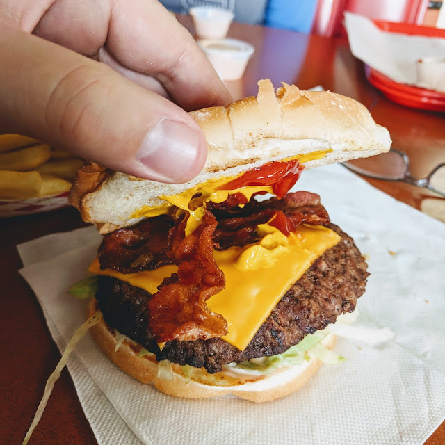 Bacon Cheeseburger with Ketchup and Mustard Added