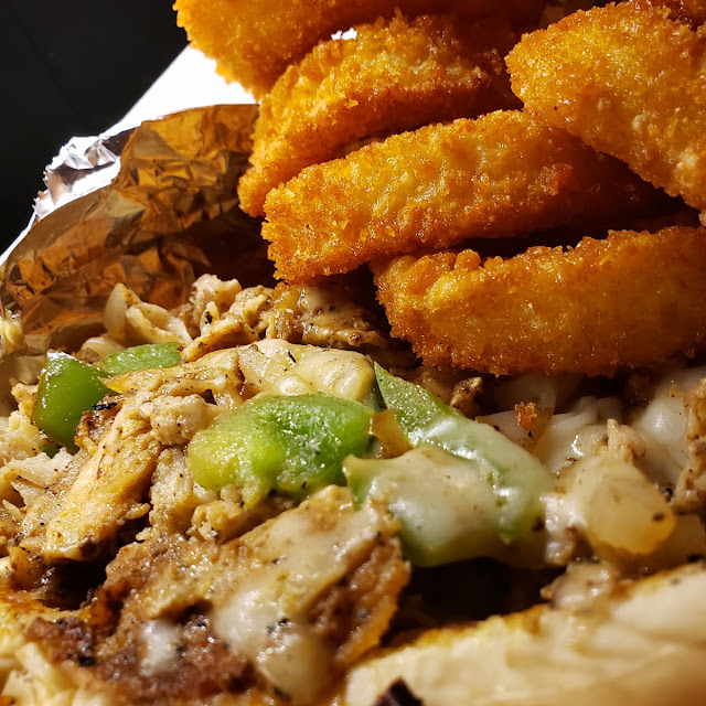 Chicken Philly and Onion Rings