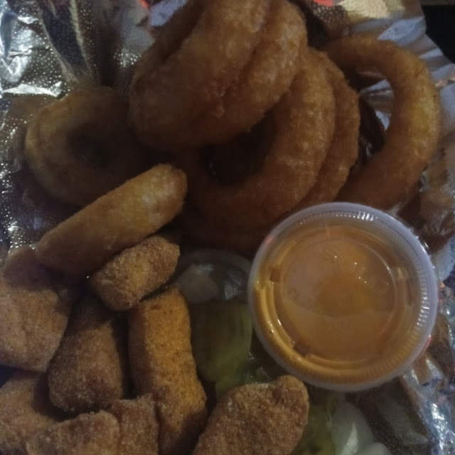 Salmon Bites and Onion Rings
