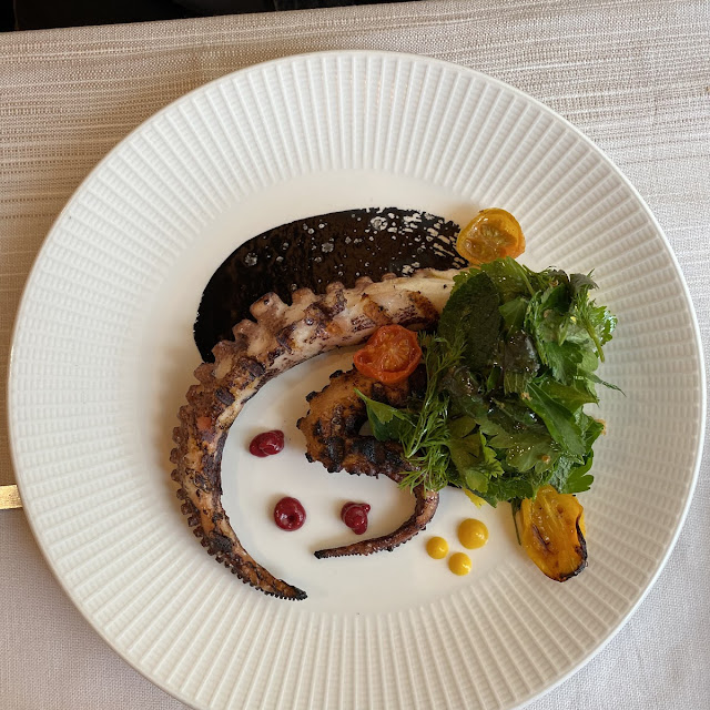 Grilled Octopus with Saffron Mash Potatoes Celery and Herbs-Quinoa Salad