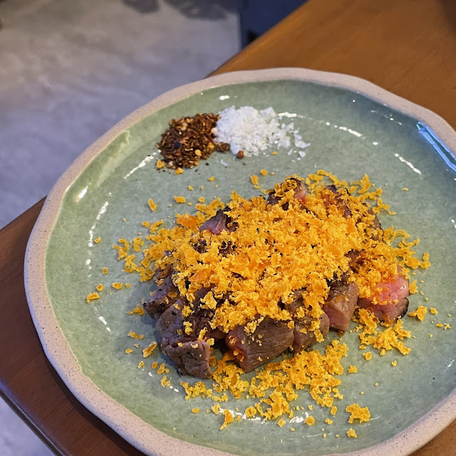 Grilled Beef Tongue with Salt Egg Topping