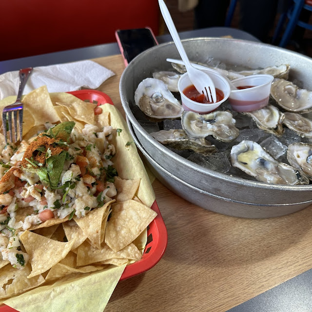 Oysters on the Half Shell and Ceviche De Tostada