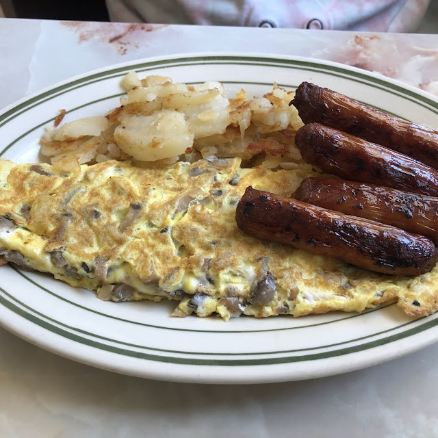 2 Pancakes and Cheese Omelette with Turkey Sausages