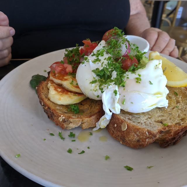 Poached Eggs Bruschetta and Haloumi