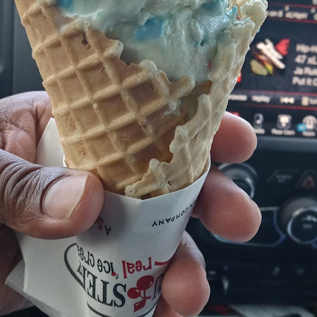 Birthday Cake Ice Cream on a Waffle Cone