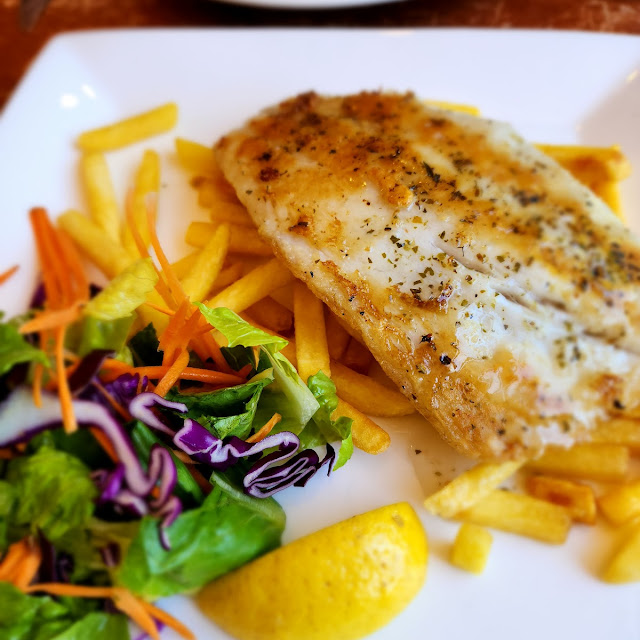 Grilled Fish with Chips and Salad