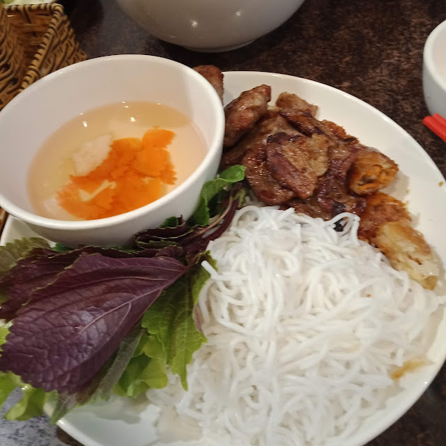 Bun Cha Nem Grilled Pork Patties Grilled Pork Hanoi Springrolls with Vermicelli Noodles