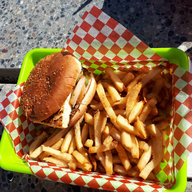 Grilled Halibut Burger and Fries