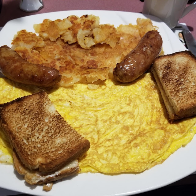 Swiss Cheese Omelet with a Side of Sausage Links