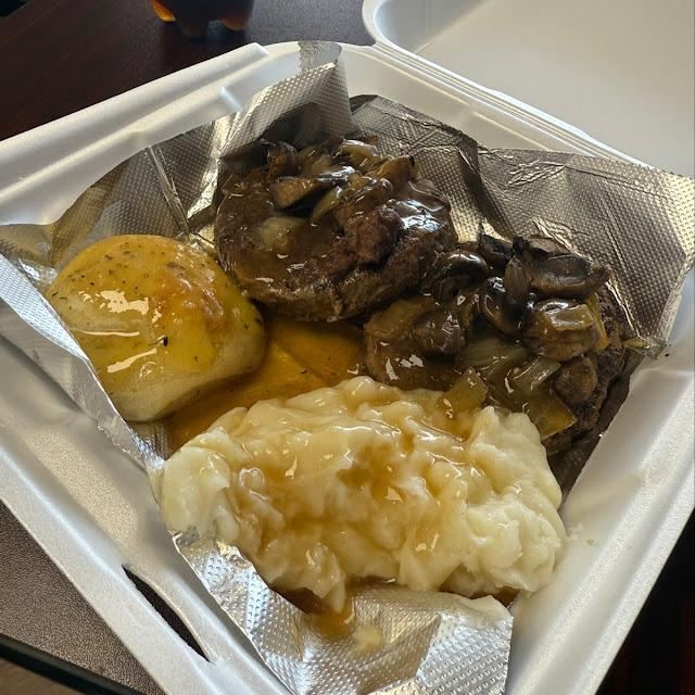 Salisbury Steak Mashed Potatoes and Gravy and Green Beans