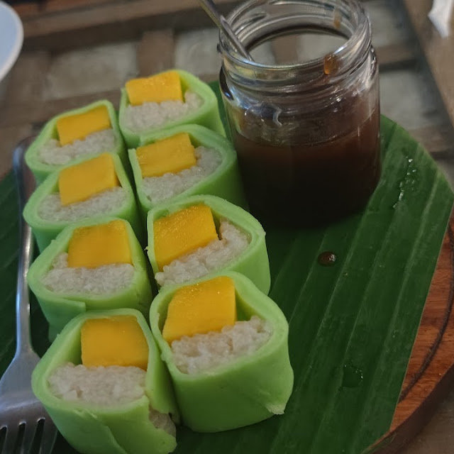 Suman at Manga Crepe Rolls with Latik Sauce