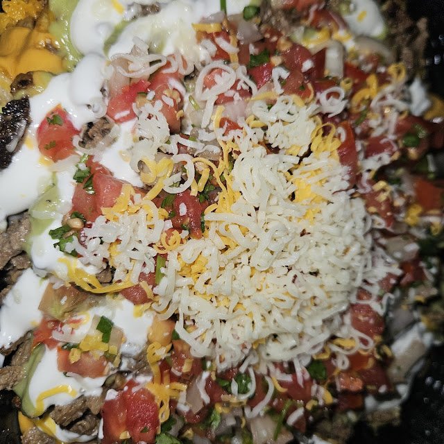 Steak Eggs Mexican Salsa Cheese & Potatoes