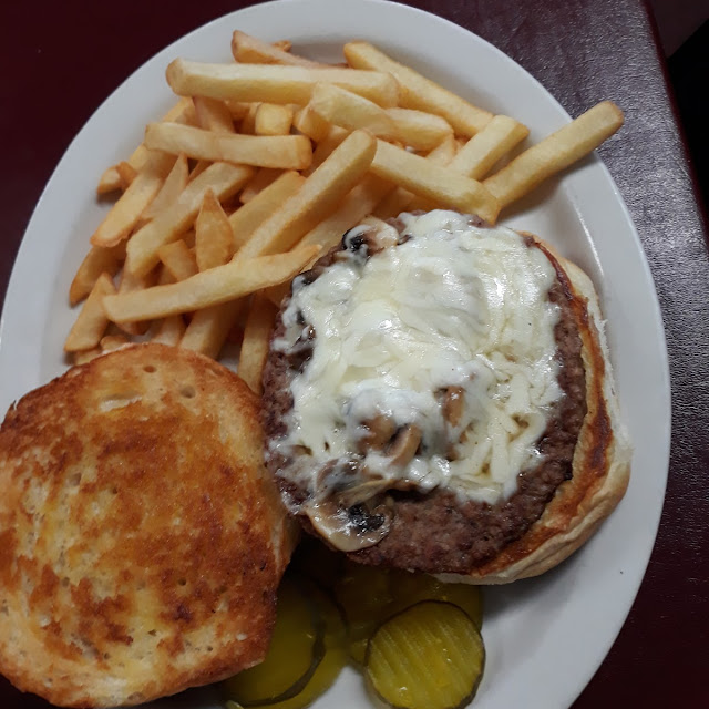 Mushroom and Swiss Burger and Fries