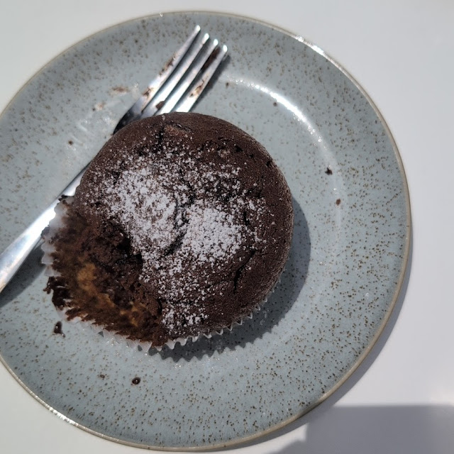 Oat Caramel Latte and Chocolate Muffin