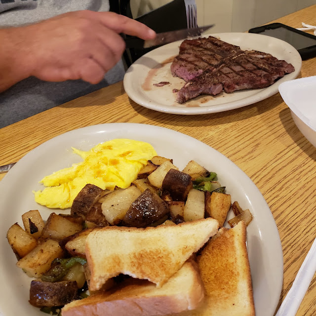 T-Bone Steak Breakfast with Home Fries and Toast