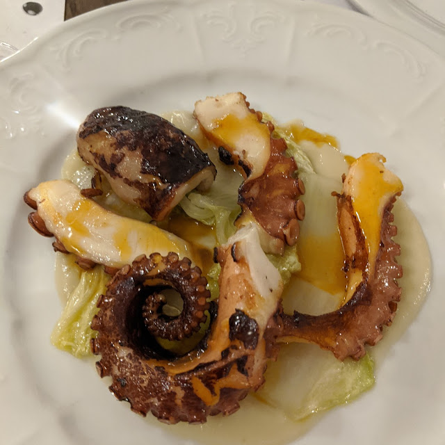Roasted Octopus Chinese Cabbage Topinambur Cream and Orange Juice Sauce