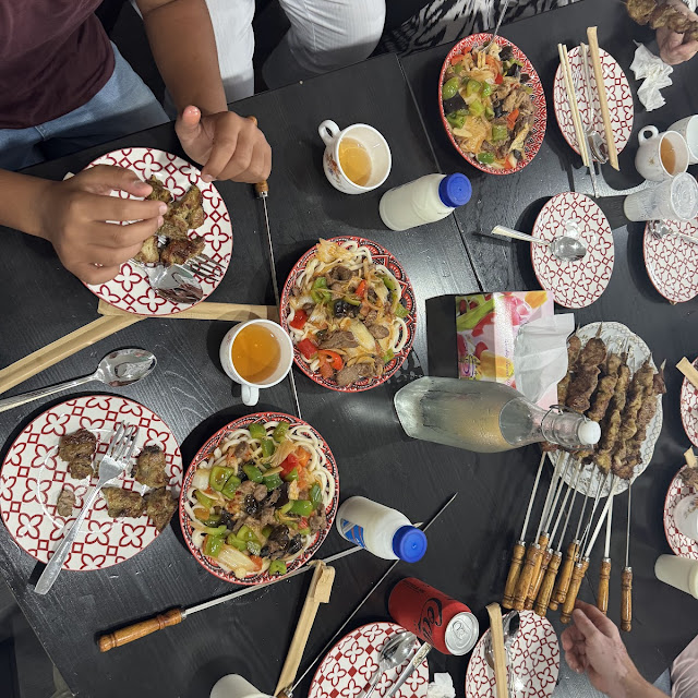 Lamb Skewers and Noodles