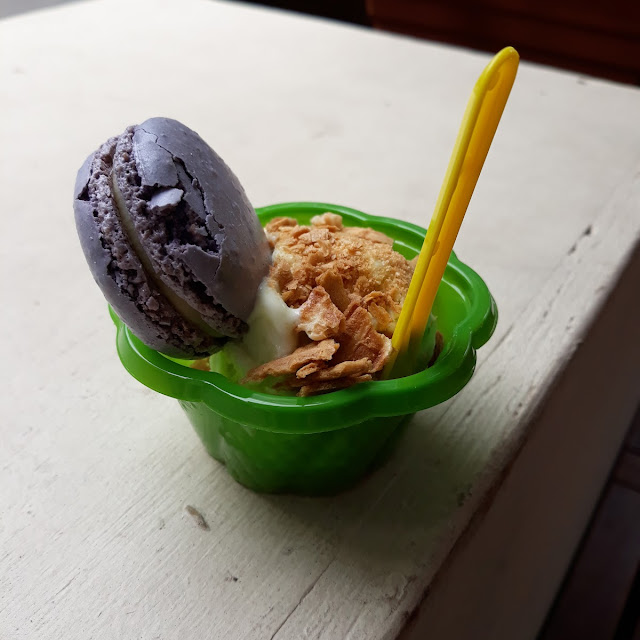 Mini Sundae Yogurt Basil Gelato with Crushed Cones & Lavender Macaroon