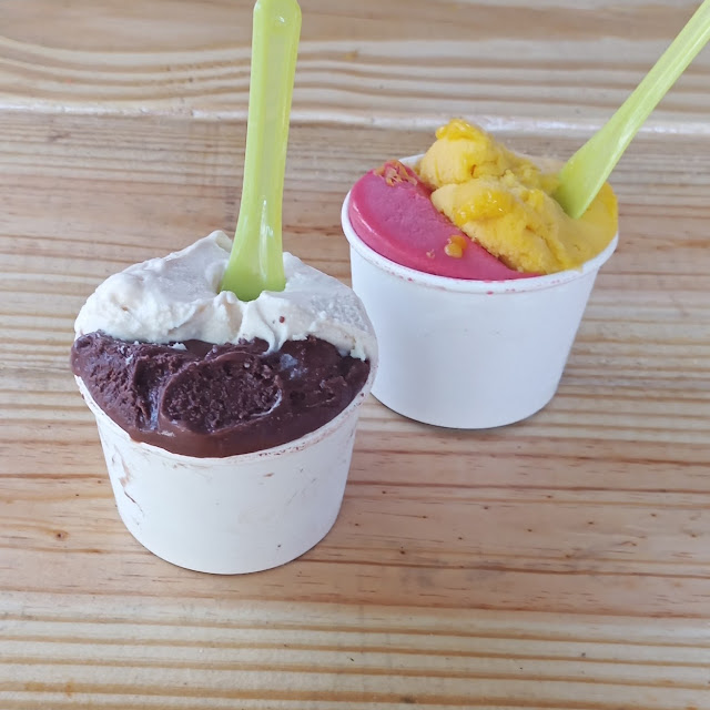 Mango and Raspberry Sorbet Chocolate and Salted Caramel Gelato