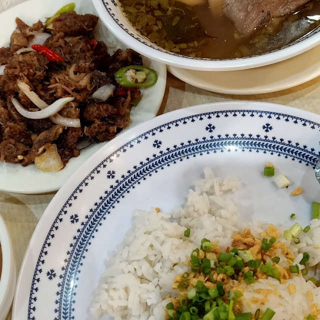 Sinampalokan Manok Pork Sisig and Rice with Garnish