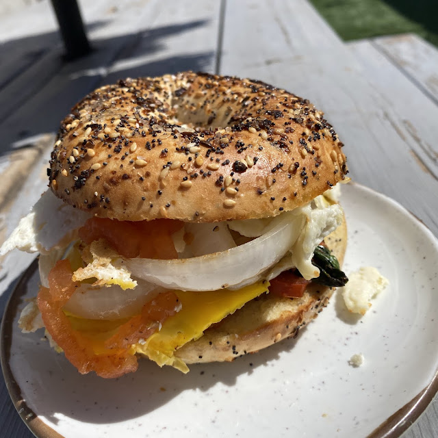 Mediterranean Chicken Spinach Feta Provalone Pesto Bagel
