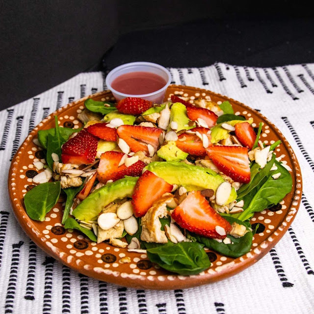 Strawberry Almond Chicken Avocado Shrimp Salad