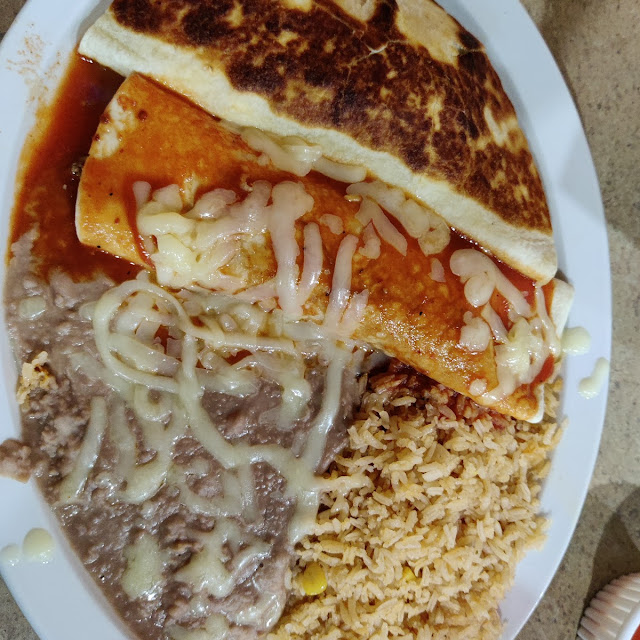 One Enchilada Quesadilla Rice and Beans
