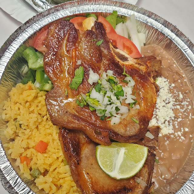 Porkchops with Rice and Beans Chuletas Con Arroz Y Frijoles