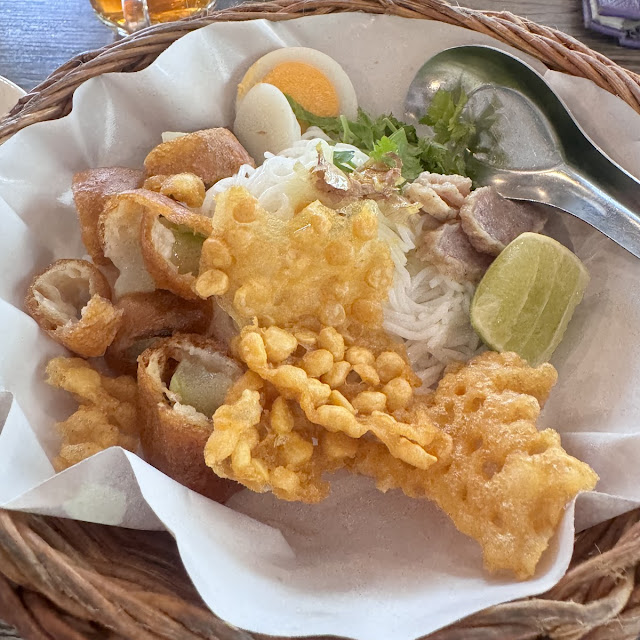 Mote Hin GA Burmese Fish Soup and Rice Noodles with Tempura Assortment