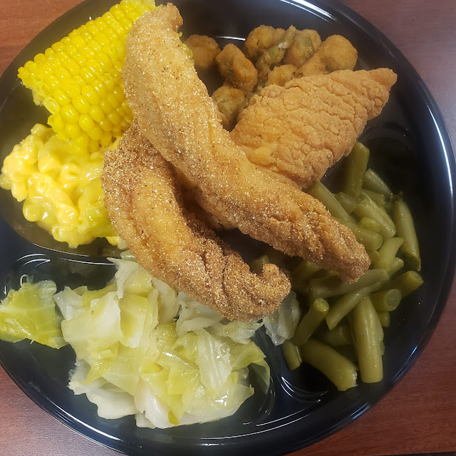 Catfish Mac Cheese Green Beans Okra Cabbages A