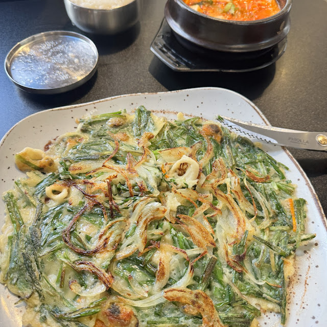 Seafood and Chives Pancake Tuna with Kimchi Pancake