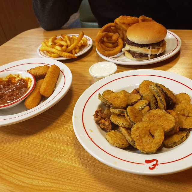 Fried Pickles Mozzarella Sticks and a Big Boy and Fries