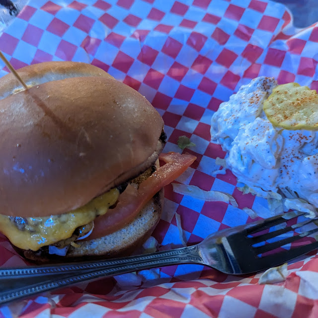 Deluxe Burger and Potato Salad