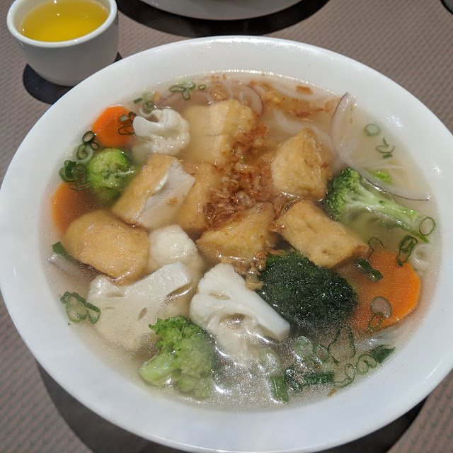 Tofu and Vegetables Egg Noodles Soup