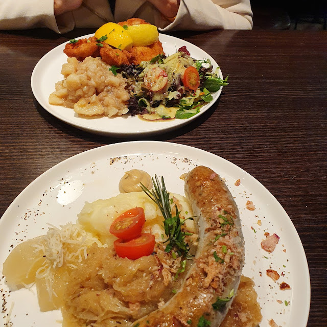 Bratwurst with Sauerkraut and Potato Salad
