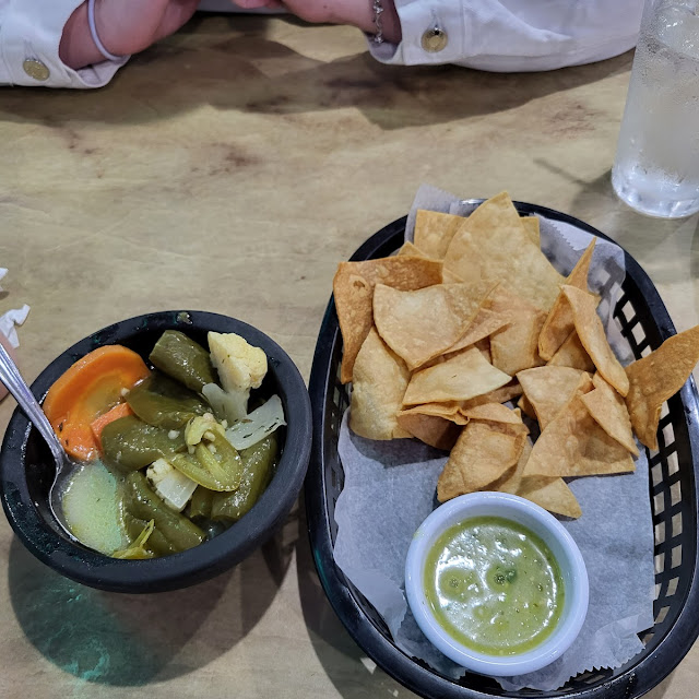 Tortilla Chips and Salsa Spicy Pickled Chiles and Vegetables
