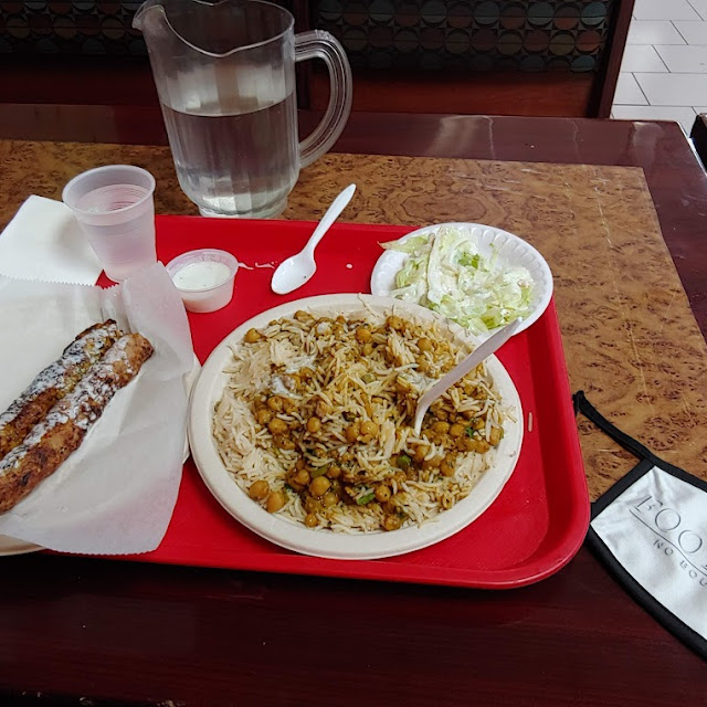 Veggie Rice and Curry Channa with Chicken Kabob Plate