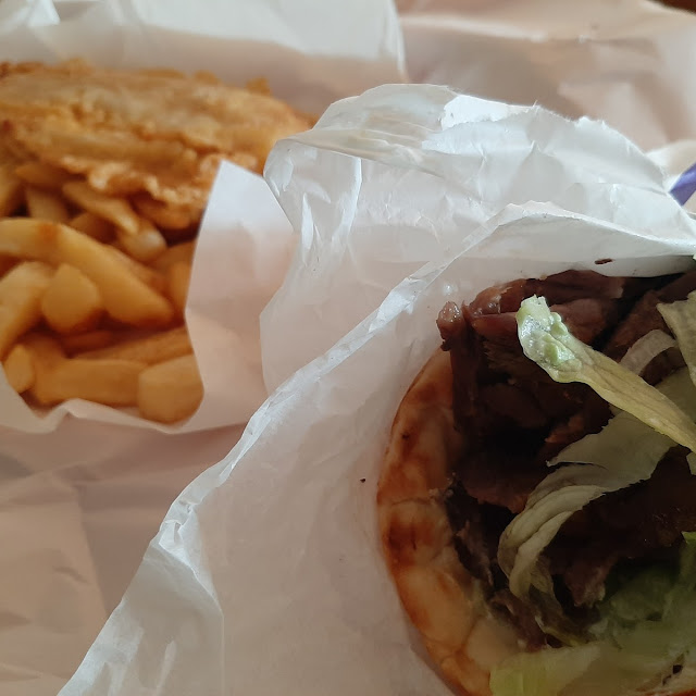Butter Fish and Chip & Lamb Souvlaki