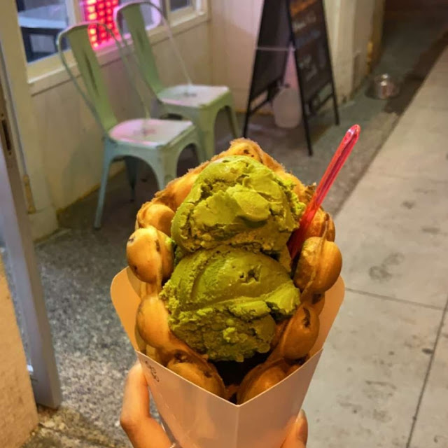 Red Bean Bubble Waffle with Matcha Ice Cream