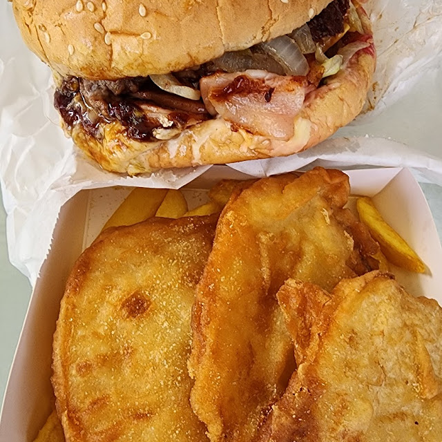 Beef Burger with the Lot Combo and Scollops