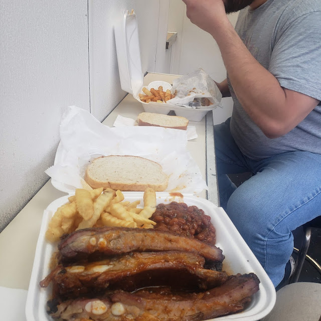 Rib Dinner with Fries and Baked Beans