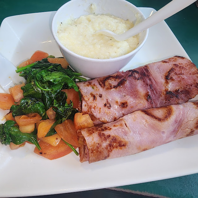 Ham Tomatoes Spinach and Grits