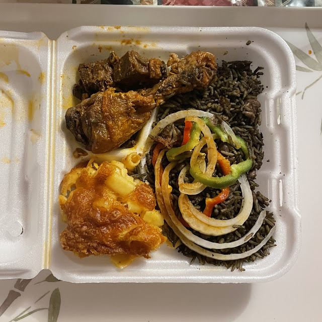 Fried Goat Platter Kabrit Fritay with Rice & Beans and Macaroni & Cheese