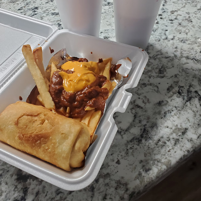 Cornbeef Egg Roll and Chili Cheese Fries