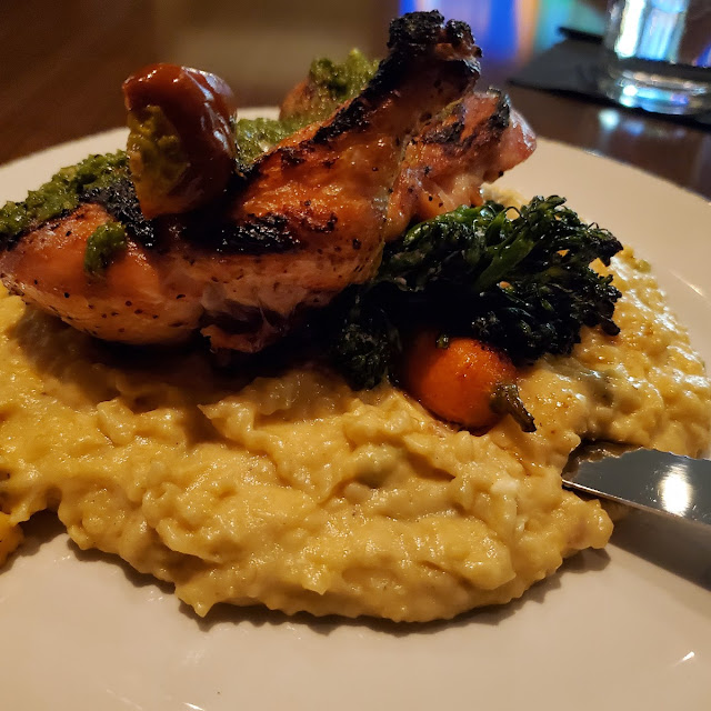Charcoal Smoked Chicken with Cheddar Grits